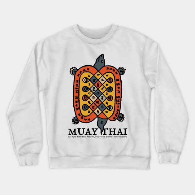 Vintage Tattoo Sak Yant Muay Thai Turtle Crewneck Sweatshirt by KewaleeTee